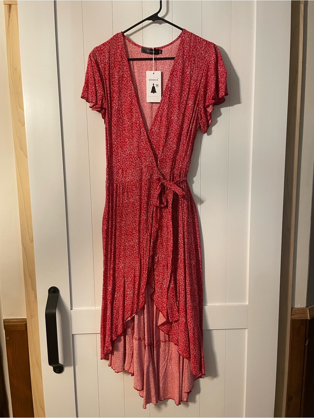 Zesica Brand Red Floral High-Low Wrap Dress